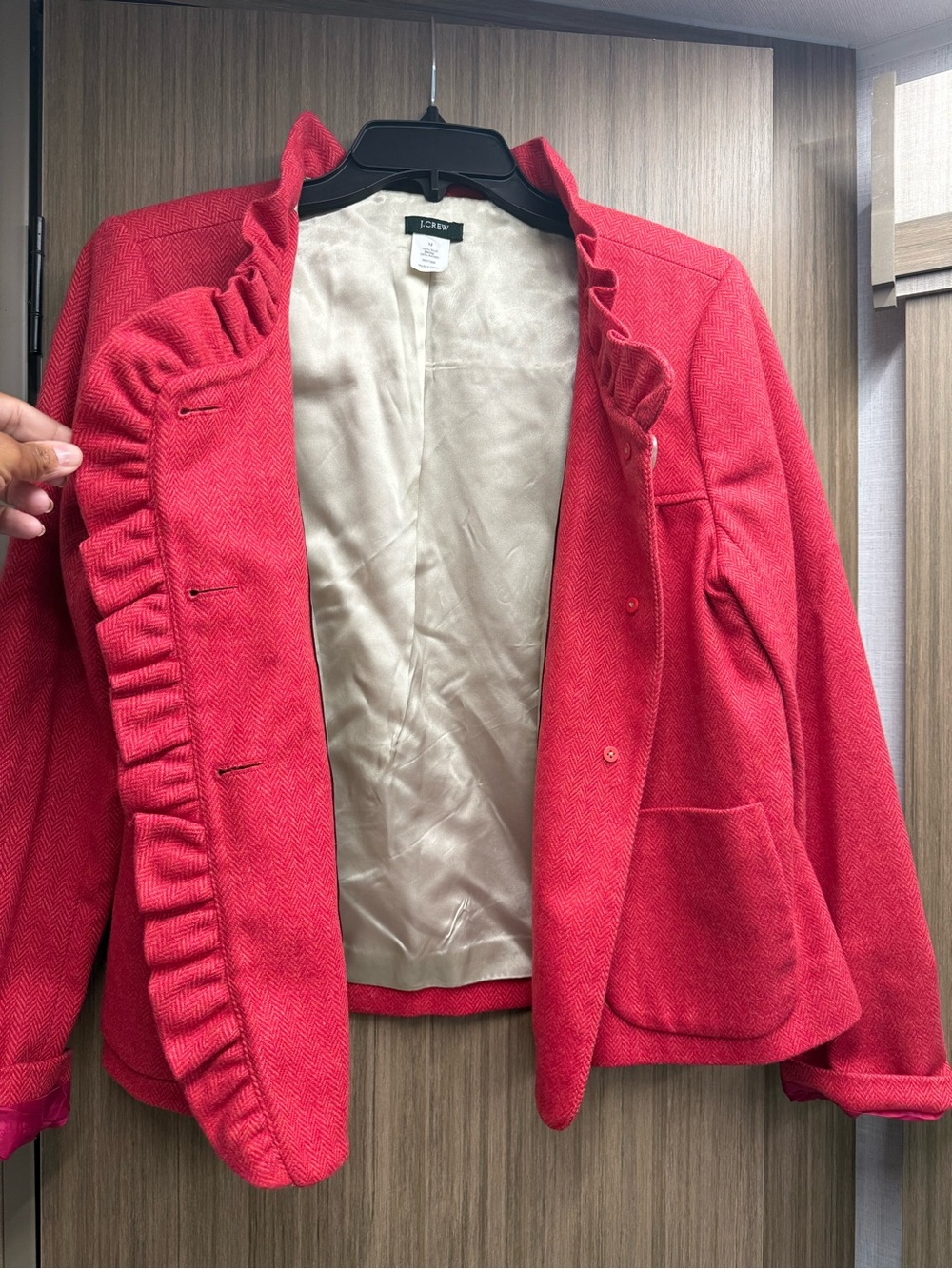 J. Crew Red Ruffle-Trim Wool-Blend Blazer - Picture 4 of 6